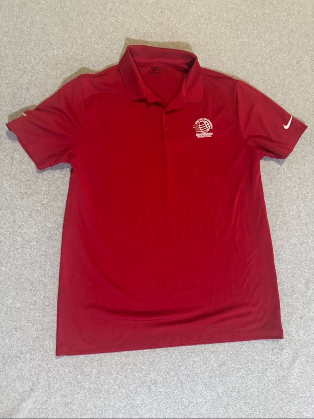 Nike Dri-Fit Men’s L Red Polo Golf Shirt w/ Bridgestone Invitational Logo